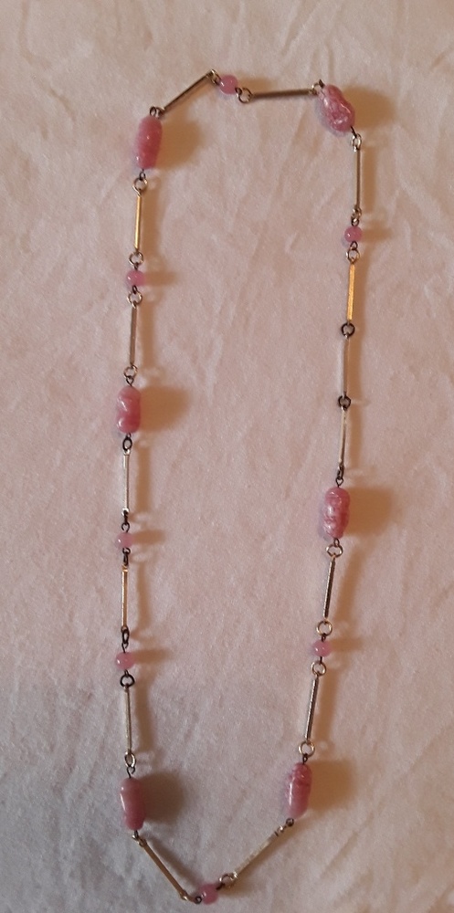 Fashion Pink Bead & Gold Tone Necklace